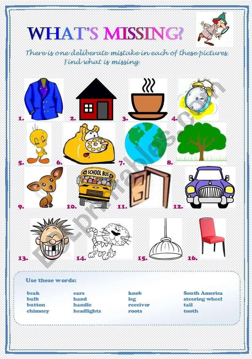 What Is Missing A Fun Excercise To Make Your Students Talk with Answers ESL Worksheet By Ela b