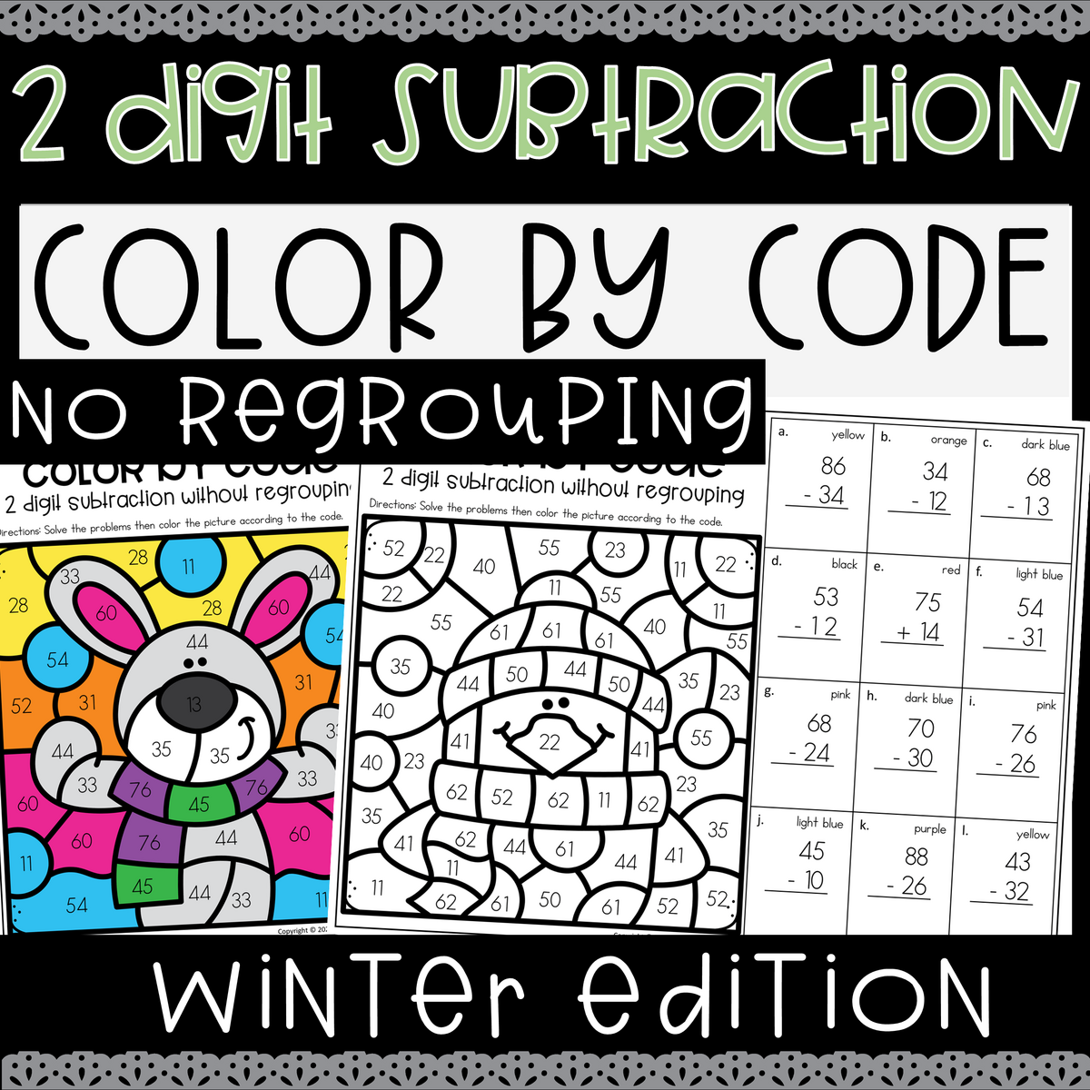 Winter 2 Digit Subtraction Without Regrouping Worksheet Color By Code Made By Teachers Winter 2 Digit Subtraction Without Regrouping Worksheet Color By Code Made By Teachers