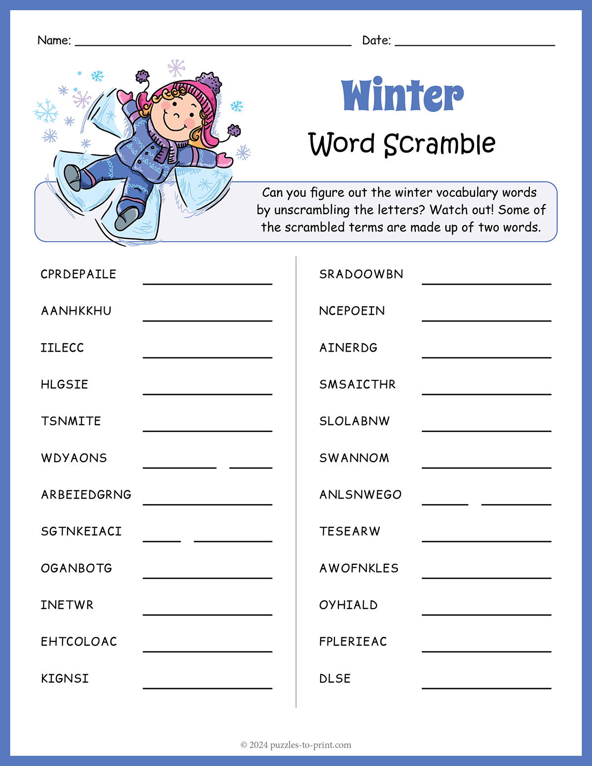 5 Printable Winter Word Scrambles Tree Valley Academy