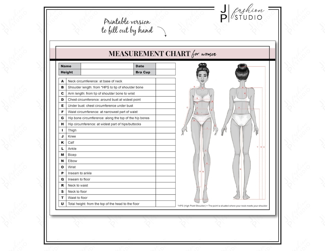 Women S Body Measurement Chart Fashion Design Template Printable PDF JPG Etsy Israel