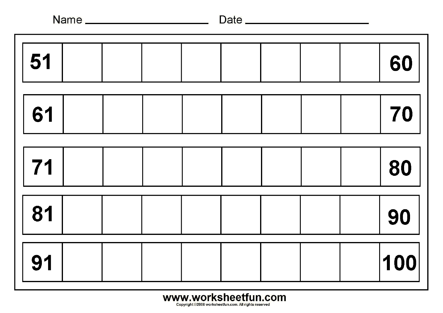 Writing Numbers 1 50 And 51 100 Learning Mats