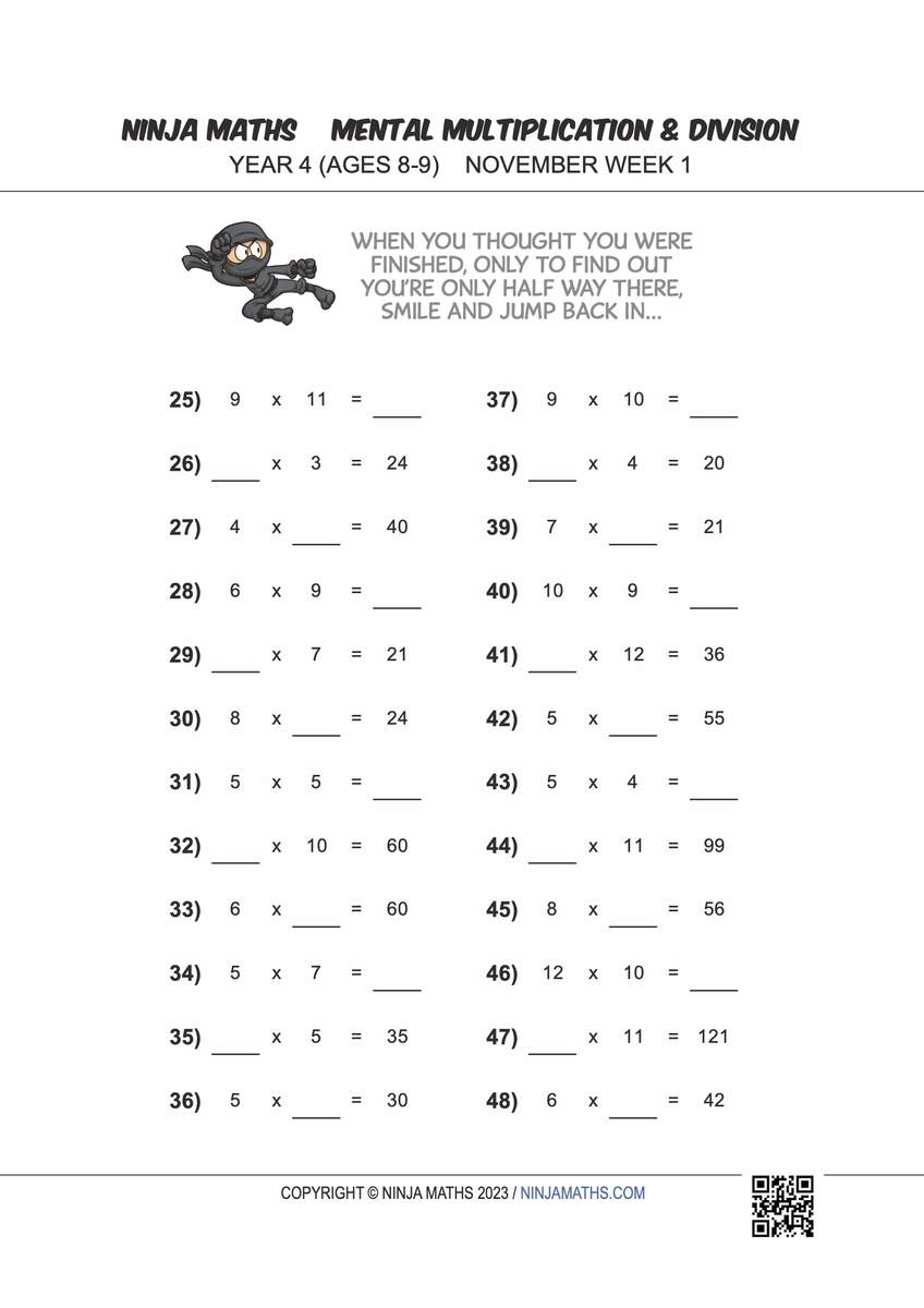 Year 4 Free Maths Worksheets Ninja Maths Worksheets Library